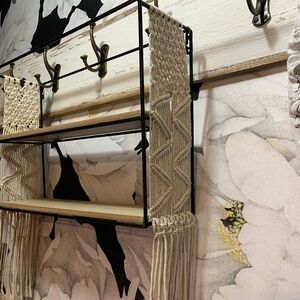 Boho cute wall shelf with macrame dorm apartment bathroom decor hangs or sits